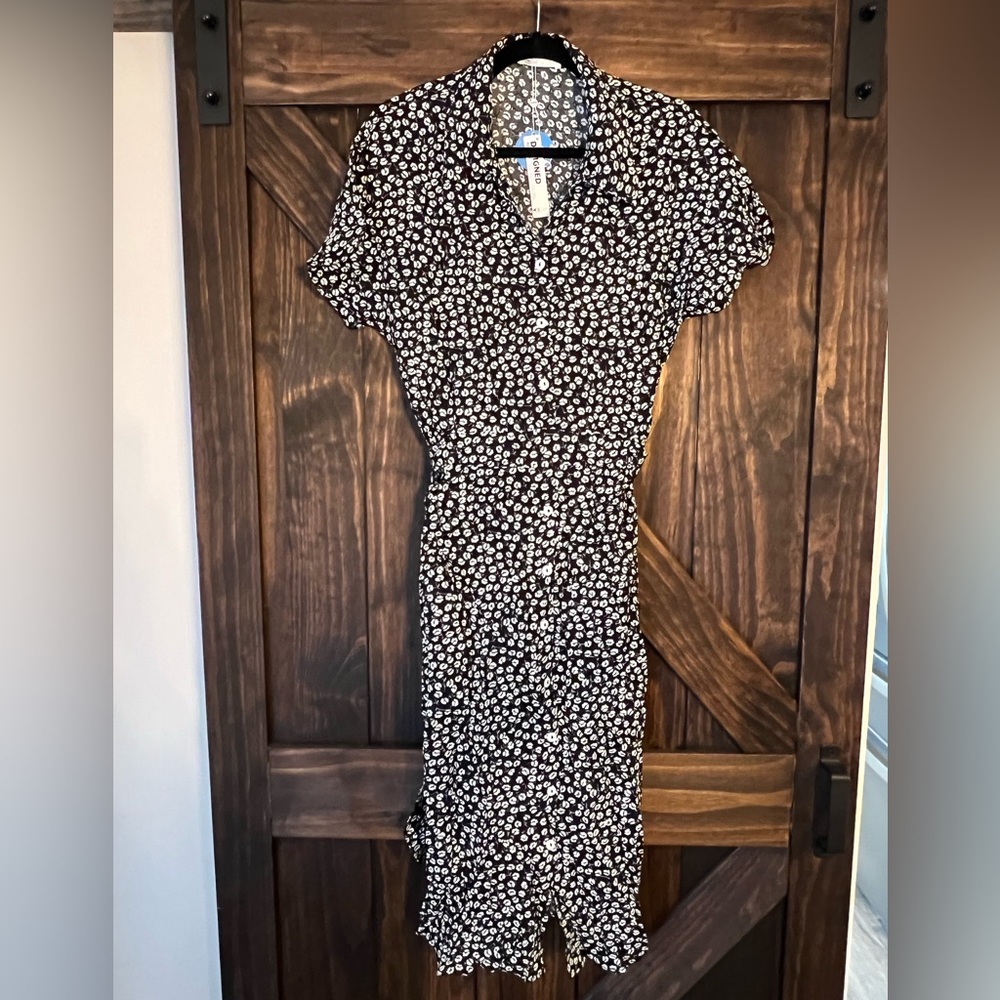 CUPSHE Deb Button Smocking Shirt Collar Dress Large